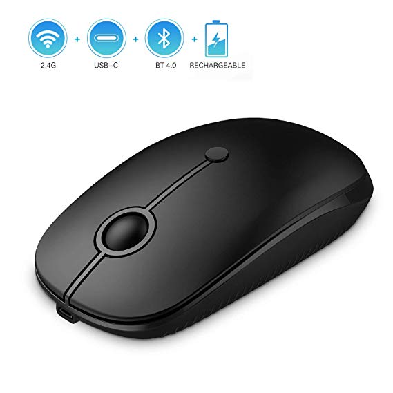 Jelly Comb 2.4G Wireless Mouse   Mouse Bluetooth   Mouse USB C 1 to 3 Devices Mice Silent Optical Rechargeable with 3 Level DPI Adjustable, Black