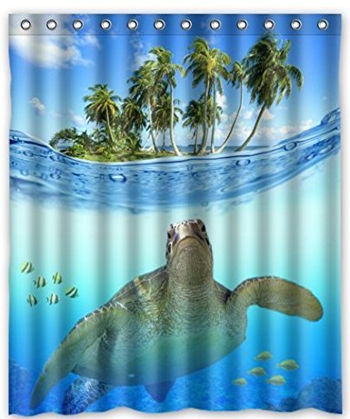 Custom Underwater Sea Turtle Polyester Fabric Bathroom decor Shower Curtain 60" x 72"