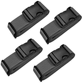 AOFU Luggage Straps, 4Pack Adjustable Luggage Straps Suitcase Belts Travel Bag Bungee Accessories - Black