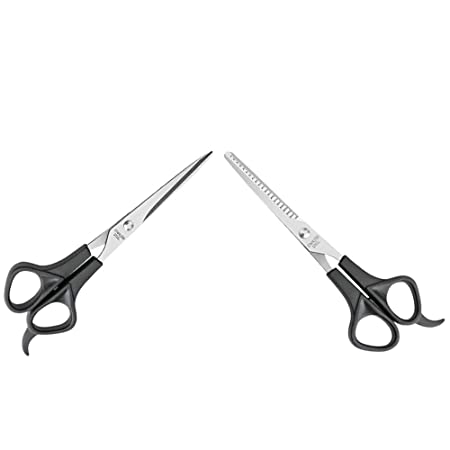 Roskio Stainless Steel Hair Cutting Scissors Barber Thinning Shears Hairstyle Hairdressing Kit Black 2 Pcs