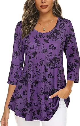 Tencole 3/4 Sleeve Shirts for Women Dressy Tunic Tops Casual Wear with Floral