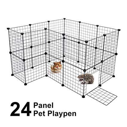Cocoarm Pet playpen for Small Animal Portable DIY Puppy Kennel Metal Grid Cage with Door and Cable Tie Indoor Outdoor Exercise Pen Play Yard for Guinea Pig Cat Rabbit Ferret Bunny, Black