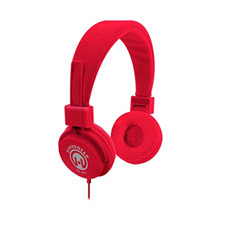 HyperGear 13283 Hi-Fi Stereo Headphones Over Ear Headset with Built-In Inline Microphone 3.5mm Cable, Red