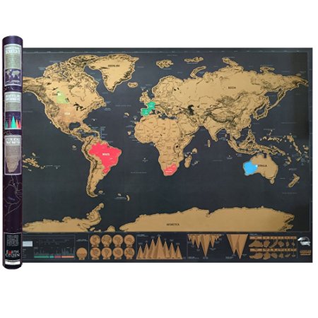Scratch It! Map of the World Large Black & Gold Deluxe Edition Poster 32.5 inches X 23.4 inches