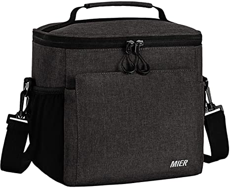 MIER Insulated Lunch Bag Men and Women Soft Cooler Lunch Box Tote with Shoulder Strap, Leakproof Liner, 24 Can, Dark Grey