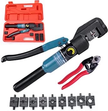 Muzata Hydraulic Wire Terminal Crimper Swager Battery Cable Lug Crimping Swaging Tool with 9 Pairs Dies,Up to 45 Ton and Stainless Steel Cable Cutter CT11