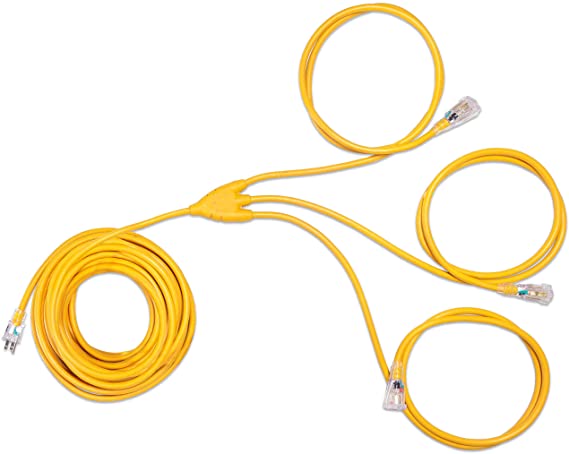 1 to 3 Extension Cord Splitter - 50 Foot Yellow Power Cord Splitter - 12/3 Lighted Outdoor Outlet & Plug Splitter Cable