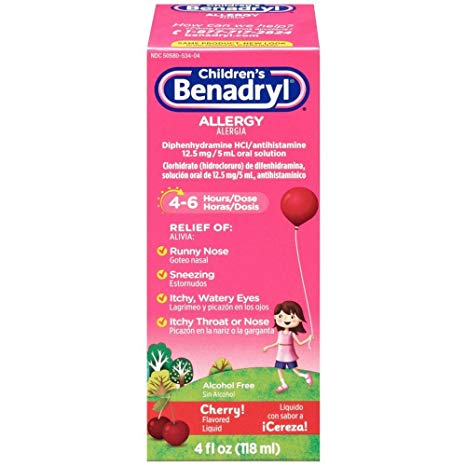 Children’s Benadryl Allergy Liquid with Diphenhydramine HCl in Kid-Friendly Cherry Flavor, 4 fl. oz