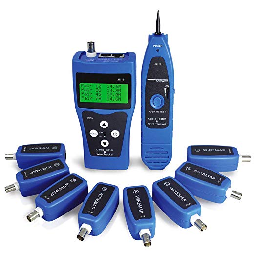 Network Tester,AT112 Network Ethernet LAN Phone Wire Tester USB Coaxial Cable with 8 Far-end Jacks BNC RJ45 RJ11 Line Finder Remote Cable Tracker NF-388