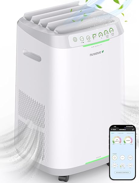 Nuwave OxyPure ZERO Smart Air Purifiers, ZERO Waste & ZERO Filter Replacements, Covers Up to 2002 Sq.Ft. for Home Large Room Bedroom, 30°, 60°, 90° Vents, 6 Fan Speeds, Sleep Mode, Timer, white