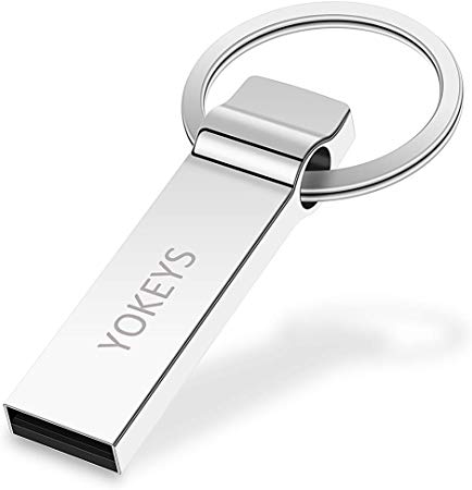 Waterproof Flash Drive,YOKEYS 64GB USB Flash Drive Metal Keychain Memory Stick Thumb Drives Pen Drives (64GB, Silver)