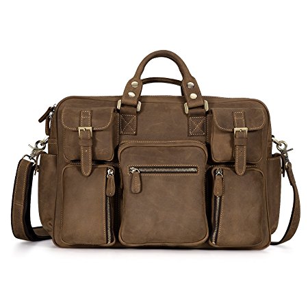 Kattee Men's Crazy-horse Leather Briefcase Luggage Handbag Shoulder Bag, Fit 16.5" Laptop