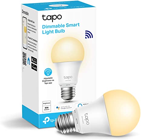 TP-Link Tapo Smart Bulb, Wi-Fi Smart Switch, E27, 8.7 W, Works with Amazon Alexa (Echo and Echo Dot), Google Home, Dimmable Soft Warm White, No Hub Required, Device Sharing (Tapo L510E)