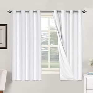 H.VERSAILTEX 100% Blackout Curtains for Bedroom Thermal Insulated Linen Textured Curtains Heat and Full Light Blocking Drapes Living Room Curtains 2 Panel Sets, 52x63 - Inch, Pure White