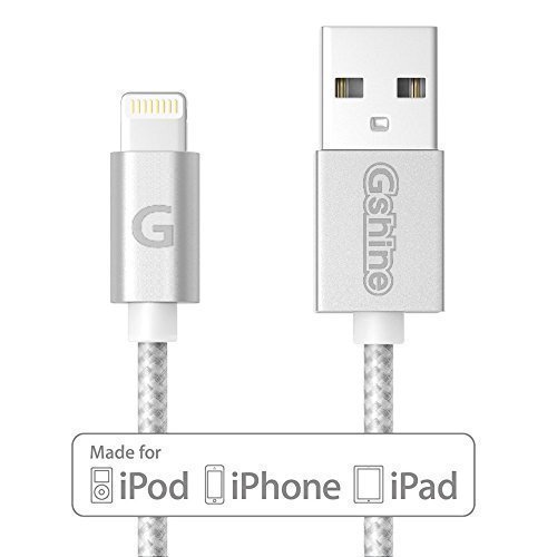 Apple MFi Certified Gshine 3ft09m Durable Nylon Braided Lightning to USB Cable for iPhone 6s  6  iPad Air  Air 2 and More Silver