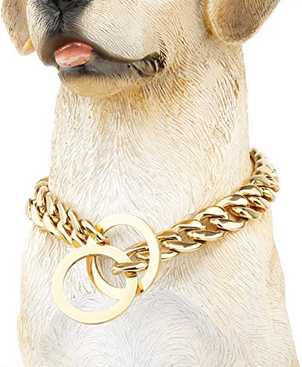 ebChains Hefty Thick Gold Dog Chain Collar, 12/15mm Width 10-26" Long, Chain Dog Collar, Street Focus, Gold Chain Dog Collars, Collar de perro Dorado,Collar de perro