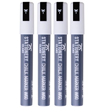 Stationery Island Chalk Pens D60 6mm Chisel Nib – Wet Wipe Erase White Chalk Markers Pack of 4