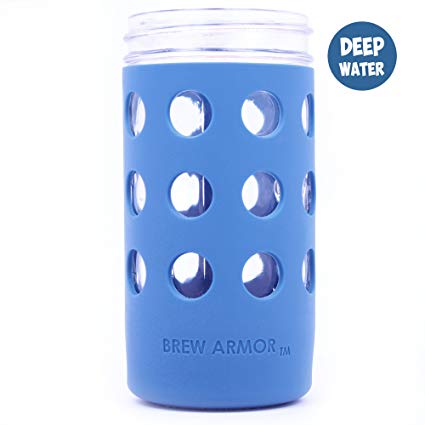 Brew Armor Silicone Mason Jar Sleeve 24 oz. 1.5 Pint Wide-Mouth by Brute Kitchen (2 Pack) (Deep Water Blue)