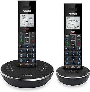 VTech LS6381-2 Bluetooth Speaker with Echo Cancellation, Noise Reduction, Music Streaming, PC/Landline/Cellular Calls, Paired with DECT6.0 Cordless Handset, Answering System, Smart Call Blocker,Black