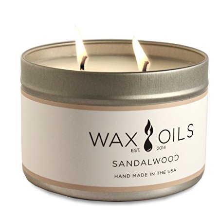 Scented Candles (Sandalwood 16oz tin) Aromatherapy Soy Candles, Large, Double-wick