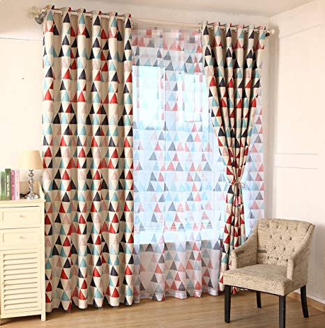 AliFish 1 Panel Geometric Figure Printing Transparent Sheer Curtains Triangle Pattern Living Room Sheer Tulle Curtains Rod Pocket Process for Children Kids Room W39 x L96 inch