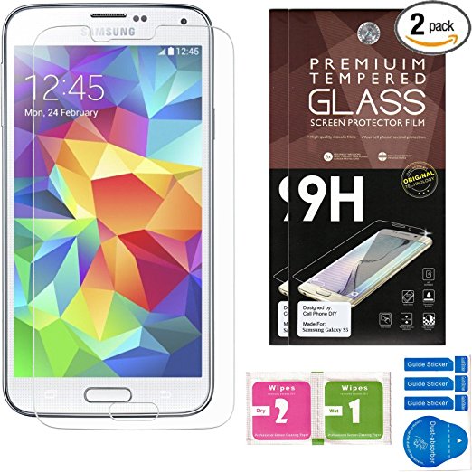 Samsung Galaxy S5 Screen Protectors [Set of 2] – Ballistic Tempered Glass – Maximum Impact Protection - 99.9% Crystal Clear HD Glass - No Bubbles – Cell Phone DIY® Premium Protector Kit