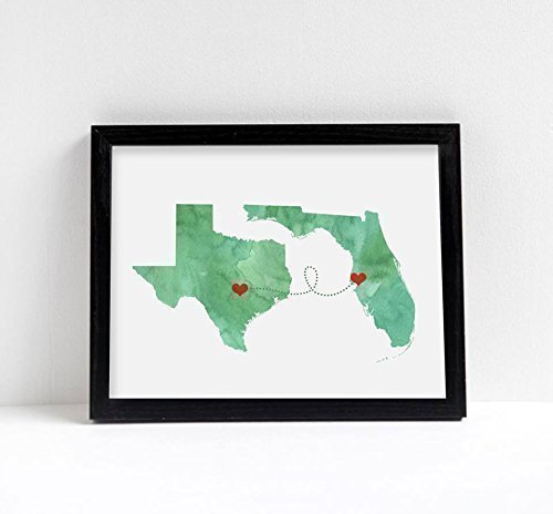 Any Two States Map Art Print Wall Decor - Unframed - WATERCOLOR series - Love Wedding Gift Personalized State Custom Location Engagement Bridal Shower Gift