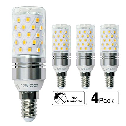 HzSane E14 LED Corn Bulbs 12W, 100W Incandescent Bulbs Equivalent, 3000K Warm White Candelabra E14 SES Bulbs, 1200Lm, Small Edison Screw LED Light Bulbs, Non-Dimmable, 4-Pack