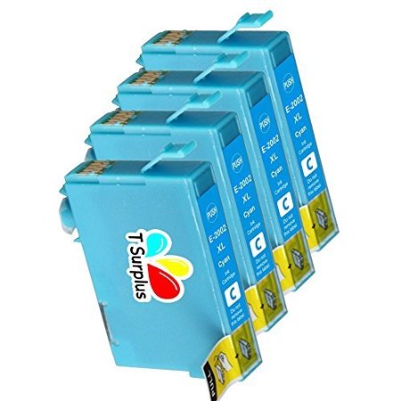 TS 4-PK Cyan T200XL (NOT T220) Remanufactured compatible ink cartridges for EPSON T200 (4 Cyan) Expression Home XP-200, Expression Home XP-300, Expression Home XP-400, workforce WF-2530, Workforce WF-2540