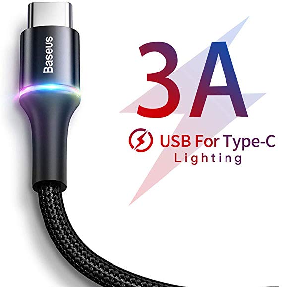USB Type C Cable LED Lighting, Baseus USB C Cable Charger 3A Fast Charger Sync Cord, Nylon Braided USB-A to USB-C Cable for Samsung Galaxy S10/S9/S8/S8 Plus,Note 9 8,LG V30,V20,G6,G5,Nintendo Switch