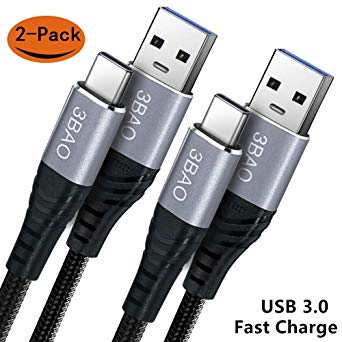 USB Type C Cable Fast Charger,(USB 3.0) Nylon Braided USB-A to USB-C Cable（2-Pack 3.3ft/6.6ft) 3A Fast Charging & Data Sync Compatible New MacBook Samsung Galaxy S8 S9 S10 Plus Note 8 9, Huawei ,Google Pixel 2 3 XL,Nintendo Switch,Sony XZ,Moto Z2,LG G7 V20 V30 and More USB C Devices (Black)