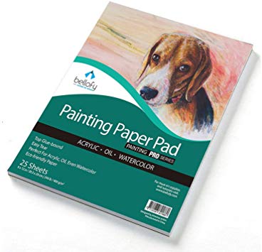 Bellofy Painting Paper Pad - 25 Sheets / 50 Pages - Acrylic Oil Watercolor Cold Pressed Rough Finish Paper for Painting - 9 x 12 inches, 246 lB / 400 GSM - Art Paper for Kids - Watercolor Sketchbooks