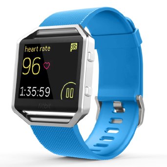 Fitbit Blaze Accessories Classic Band Large, UMTele Soft Silicone Replacement Sport Strap Band with Quick Release Pins for Fitbit Blaze Smart Fitness Watch Sky Blue, Frame Not Included (6.7"-8.1")