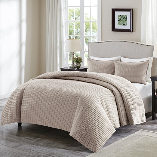 Comfort Spaces – Kienna Quilt Mini Set - 3 Piece – Taupe– Stitched Quilt Pattern – Twin/Twin XL size, includes 1 Quilt, 1 Sham