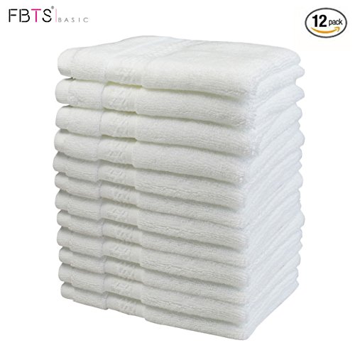Premium Soft Washcloth Sets White & Grey 14 X 14 inch - 100% Cotton Facial Towels - Lxury Hotel Wash Cloth Bulk of 12