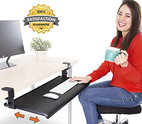 Stand Steady Easy Clamp On Keyboard Tray - Large Size - No Need to Screw into Desk! Slides Under Desk - Easy 5 Min Assembly - Great for Home or Office! (Renewed)