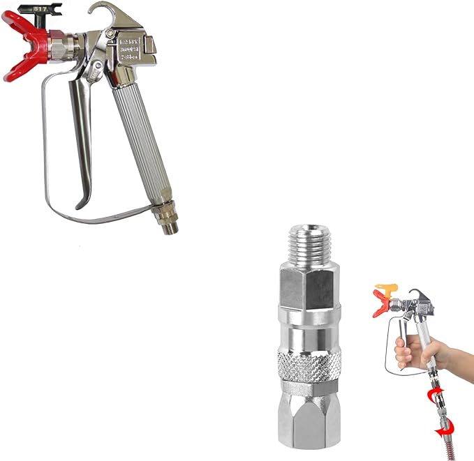 Airless Paint Spray Gun High Pressure 3600 PSI 517 TIP Swivel Joint, Airless Spray Gun Swivel Joint 1/4-Inch 360 Degrees Rotate