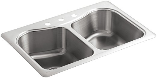 KOHLER K-3369-3-NA Staccato Double-Basin Self-Rimming Kitchen Sink, Stainless Steel