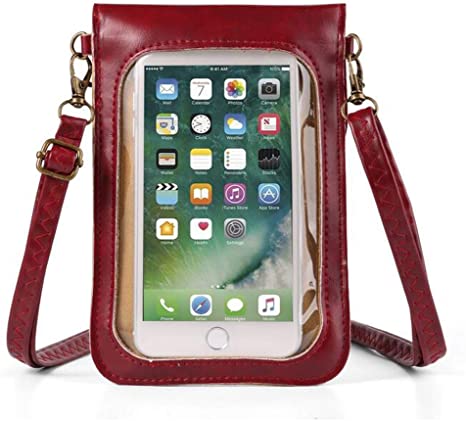 Cute Touch Screen Floral Faux Leather Crossbody Bag for Women Travel Small Shoulder Phone Purse Wallet for Samsung Galaxy S10 S9  S8  Note9 Note8 A7 A8 / iPhone Xs Max/BlackBerry/Nokia (Red)