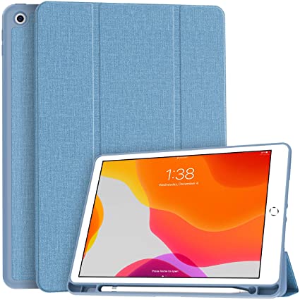 Soke New iPad 10.2 Case with Pencil Holder for iPad 9th Generation 2021 /8th Gen 2020/7th Gen 2019- Premium Shockproof Case with Soft TPU Back Cover & Auto Sleep/Wake for iPad 10.2 Inch,LightBlue