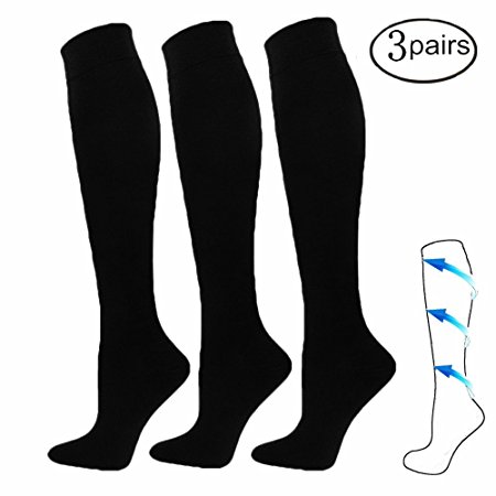 Compression Socks 3 Pairs For Women & Men-Best Compression Stockings For Running, Medical, Athletic, Edema, Diabetic, Varicose Veins, Travel, Pregnancy,Nursing - 15-20mmHg (S/M, BLACK)