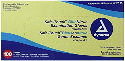 Dynarex 2513 SafeTouch Nitrile Exam Gloves, Non Latex, Powder Free, Large (Pack of 1000)