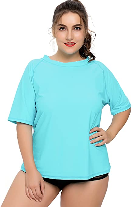 Sociala Women's Plus Size Rash Guard Short Sleeve Swim Shirt Rashguard Swimwear