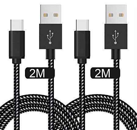 USB Type C Cable, ONSON® 2 Pack 2M Braided USB A to USB C Charger Cable for Samsung Galaxy S8 / S8 Plus / A3/A5(2017) / A7 / A9 / C9, Macbook Pro 2016, Sony Xperia X Compact, Nexus 5X/6P, HTC 10, LG G5 / G6, Lumia 950/XL, Huawei P9 / P10 - Black