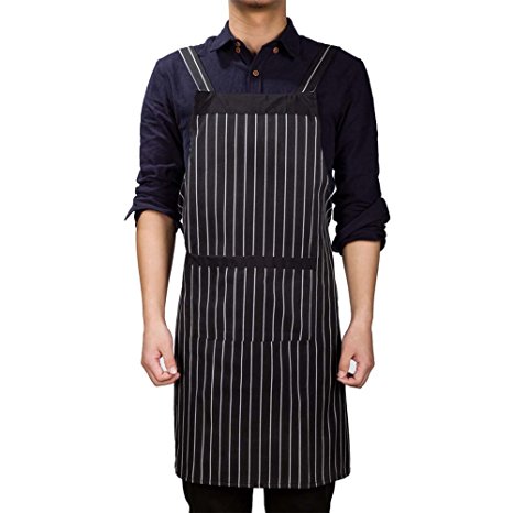 AONAN Chef Kitchen Apron, Adjustable Strap & Waist Ties, Machine Washable, Front Pockets, Perfect for Cooking, Baking, Barbequing