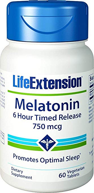 Melatonin 6 Hour Timed Release 750 mcg, 60 Vegetarian Tablets-Pack-3