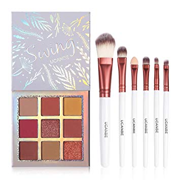 UCANBE 9 Colors Eyeshadow Palette   6pcs Pro Makeup Brushes Set Highly Pigmented Matte Shimmer Blending Eye Shadows Powder Pallet Kit