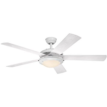 Westinghouse 7200800 Comet Two-Light 52" Five-Blade Indoor/Outdoor Ceiling Fan, White with Frosted Glass