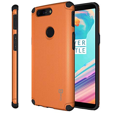 OnePlus 5T Case, CoverON Bios Series Minimalist Thin Fit Protective Hard Phone Cover with Embedded Metal Plate for Magnetic Car Mounts - Orange on Black