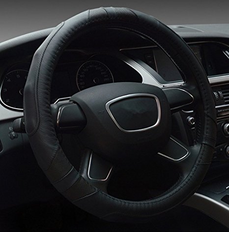 Dee-Type Leather Steering Wheel Cover Universal 15 inch Black